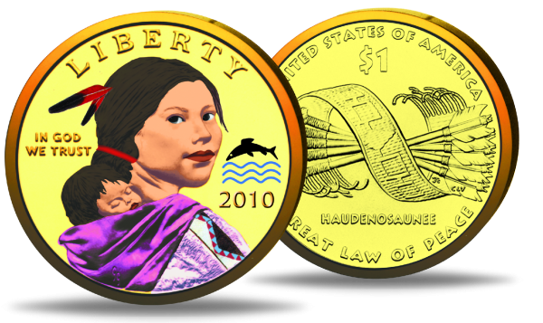 1 US-$ „Sacagawea - Chippewa“ - Münze Vorderseite / 1 US-$ „Sacagawea - Chippewa“ - Münze Rückseite