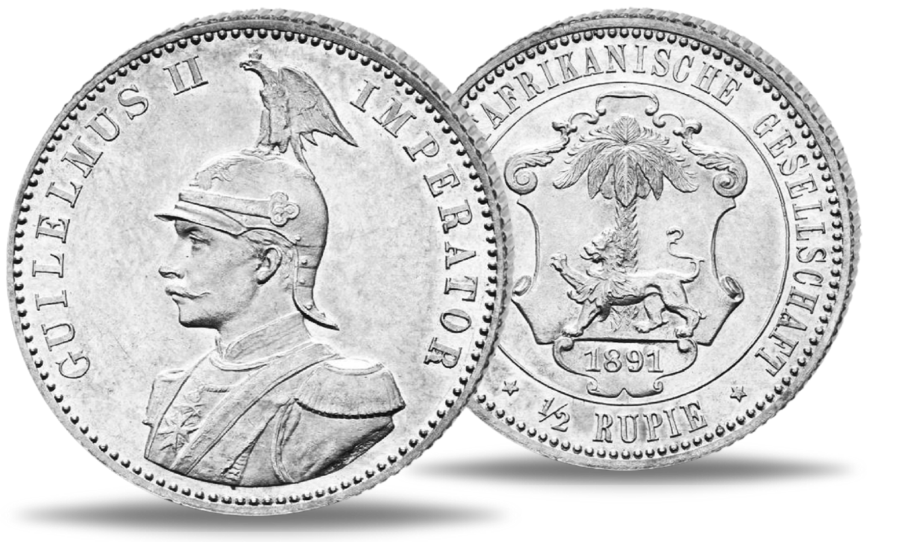 1/2 Rupie DeutschOstafrika, Löwe und Palme (Jaeger 712) 1891 Silber