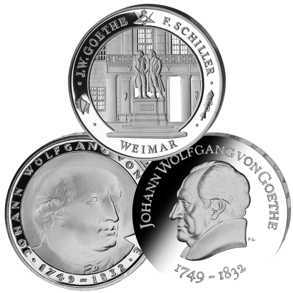 Deutschland, Komplettsatz Johann Wolfgang von Goethe 3 Münzen