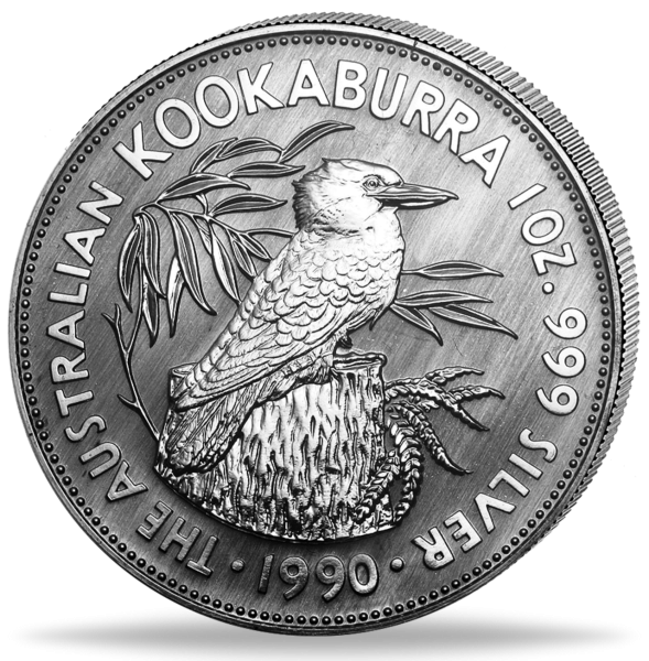 Australien, 5 Dollar Kookaburra 1 Unze Silber 1990 - Münze Vorderseite