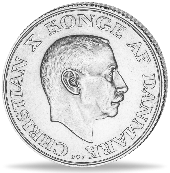 Dänemark, 2 Kronen 1937, König Christian X. - Silber - Münze Vorderseite