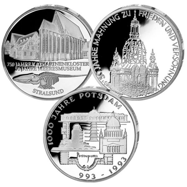 Gedenkmünzen-Satz Deutsche Wahrzeichen 3 Münzen, Polierte Platte – Silber 