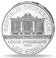 Österreich 1,5 Euro Philharmoniker 1 Unze Silber 2025 - Münze Vorderseite Österreich 1,5 Euro Philharmoniker 1 Unze Silber 2025 - Münze Vorderseite