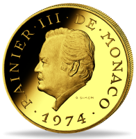 Fürstentum Monaco, 3.000 Francs 1974, Fürst Rainier III. - Münze Vorderseite Fürstentum Monaco, 3.000 Francs 1974, Fürst Rainier III. - Münze Vorderseite