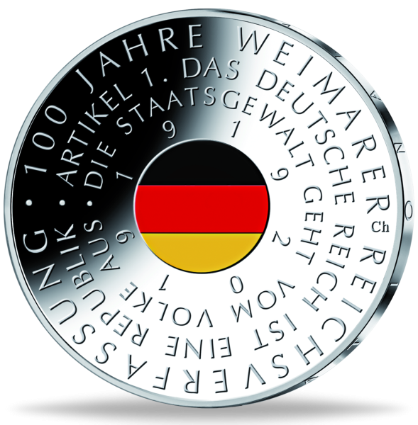 20 Euro100 Jahre Weimarer Reichsverfassung Silber Stempelglanz Münze Vorderseite