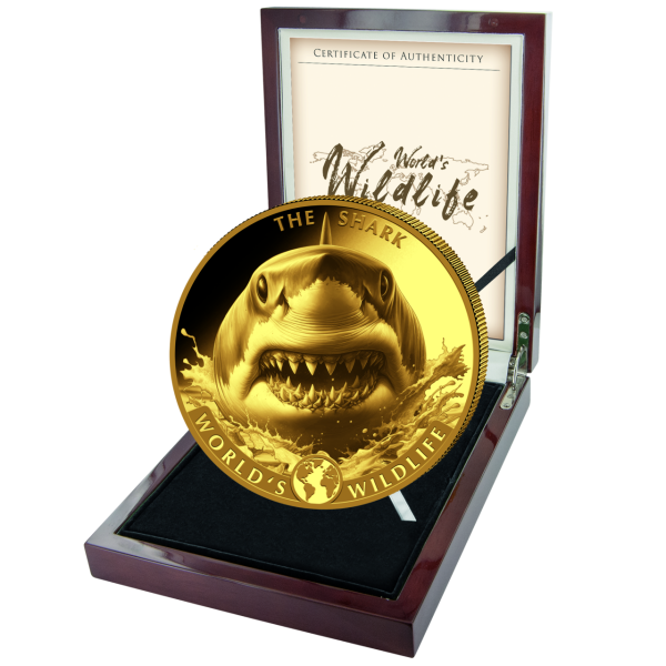 Kongo 200 Francs Hai, World´s Wildlife 2 Unzen Gold 2026 - Münze in Kassette