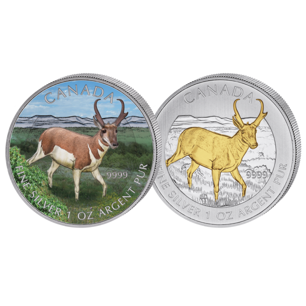 2 x 5 Dollar Antilope mit Farbapplikation und Goldveredelung