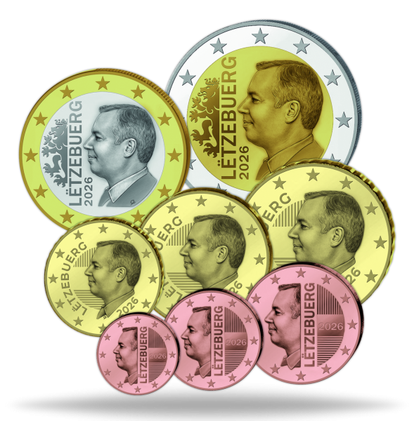 3,88 Euro, 8 Kursmünzen 2026, Guillaume, bfr. lose im Münzstreifen - Satzbild