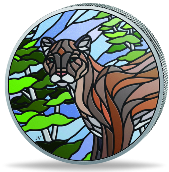 20 Kanadische Dollar 2018, Puma - Silber mit Farbapplikation - Münze Vorderseite