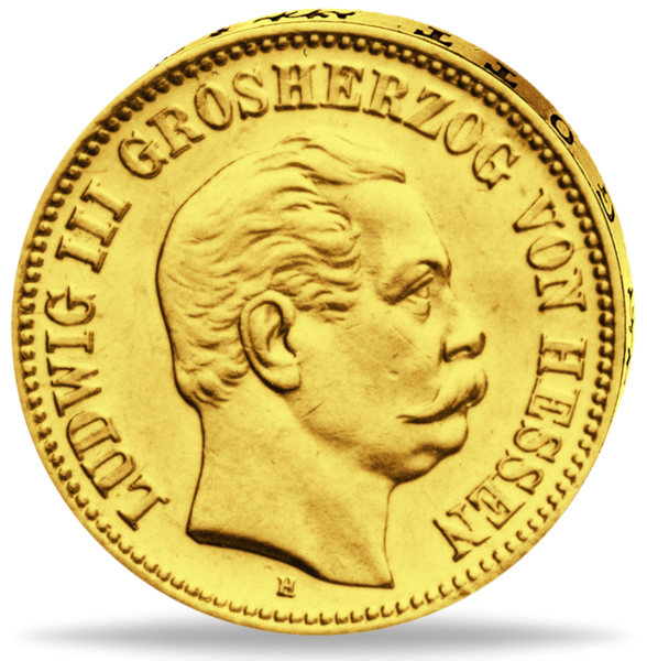 20 Mark 1874, Großherzog Ludwig III. Jäger 217  Gold - Münze Vorderseite