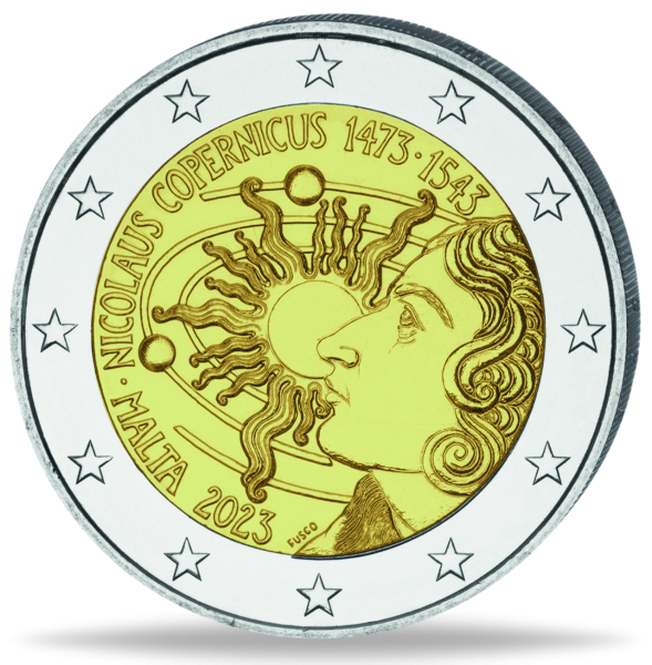 2 Euro 550. Geburtstag Nikolaus Kopernikus, in Coincard - Münze Vorderseite