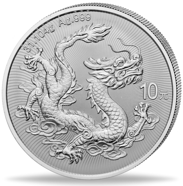 10 Yuan Chinese Dragon 1 oz Ag - Münze Vorderseite