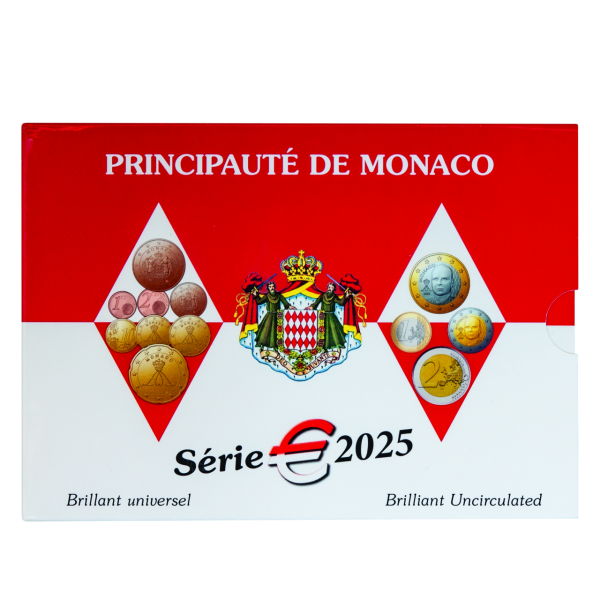 Monaco, 3,88 Euro Kurssatz, 2025, st, Münzkarte - Münzkarte Vorderseite