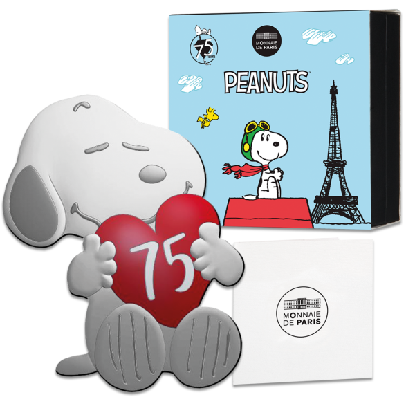 10 Euro Snoopy Herz, Form-Münze, 2025, Silber, PP, Farbappli. - Satzbild