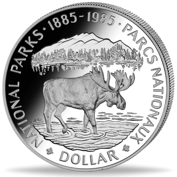 1 Kanadischer Dollar 1985, Nationalpark/Elch - Silber - Münze Vorderseite
