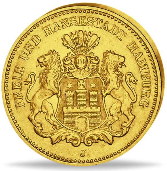 5 Mark Hamburger Stadtwappen - Vorderseite historische Goldmünze