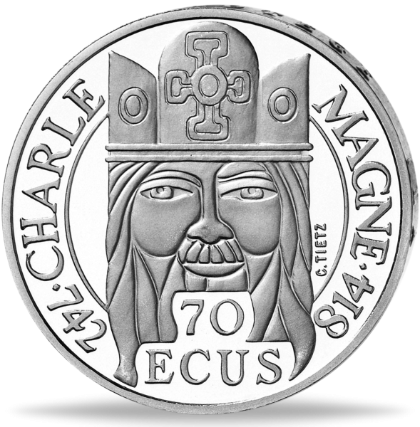 70 Ecu Karl der Große Platin- Münze Vorderseite