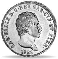 5 Lire König Carlo Felice Sardinien - Münze Vorderseite 5 Lire König Carlo Felice Sardinien - Münze Vorderseite