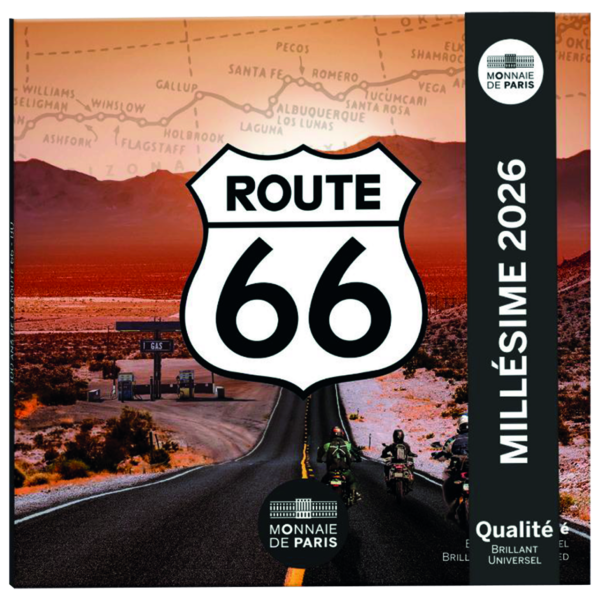 Frankreich, 3,88 Euro Kurssatz 100 Jahre ROUTE 66, 2026, st - Blister front