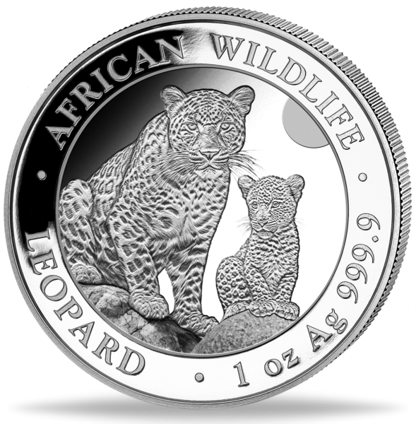 Somalia 100 Shilling Leopard African Wildlife 1 Unze Silber - Münze Vorderseite