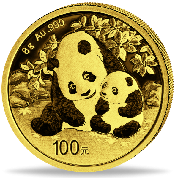 China 100 Yuan Panda 8 Gramm Gold 2024 - Münze Vorderseite