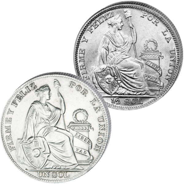 Peru, 2er-Silbersatz 1 & 1/2 Sol 1922-1935 (2 Münzen) - Satzbild