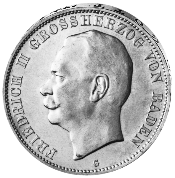 Baden 5 Mark „Großherzog Friedrich II.“ 1913 - Silber - Münze Vorderseite