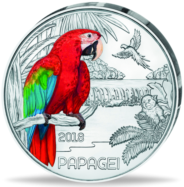 3 Euro „Papagei“ - Motiv leuchtet im Dunkeln - Münze Vorderseite