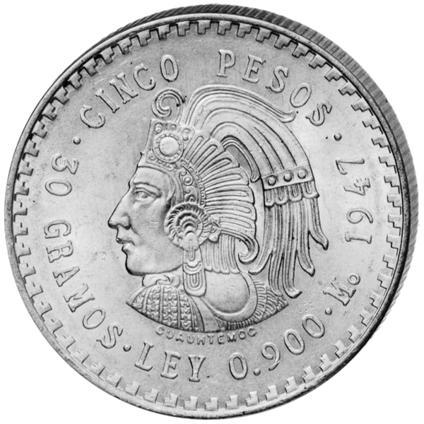 Mexiko, 5 Pesos 1947-1948 Cuauthemoc - Silber Münze Vorderseite