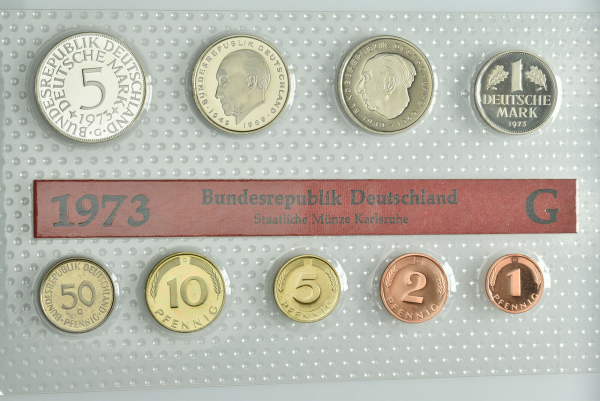 10,68 DM Kursmünzensatz 1 Pfennig bis 5 DM - BRD 1973 G - Polierte Platte