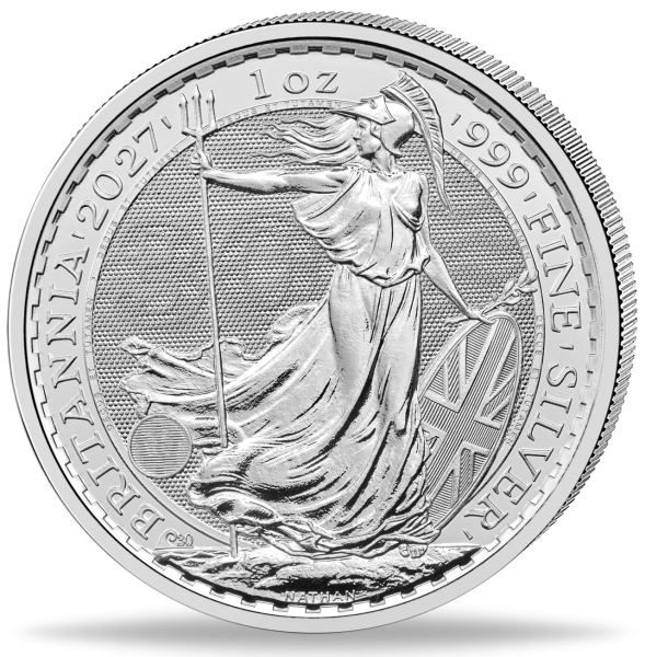 2 Britische Pfund Britannia 1 Unze Silber - Münze Vorderseite