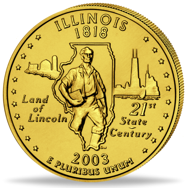USA, 1/4 US-Dollar Illinois, 24 Karat goldveredelt - Münze Vorderseite