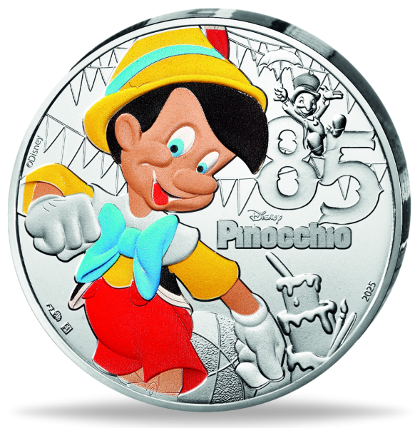 10 Euro Pinocchio, 2025, Silber, Farbappli, st, Münzkarte - Münze Vorderseite