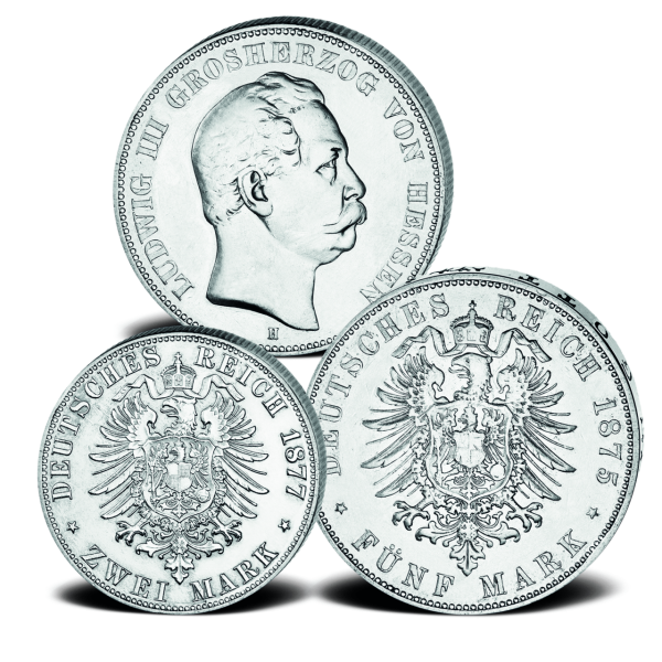 Großherzogtum Hessen, 2+5 Mark-Satz (Jaeger 66, 67), Großherzog Ludwig III. - Ka