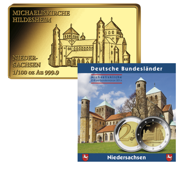 1/100 Unze Michaeliskirche Hildesheim - Niedersachsen, Goldbarren und Album