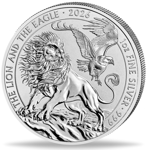 2 Pfund Lion and Eagle 1 Unze Silber - Münze Vorderseite