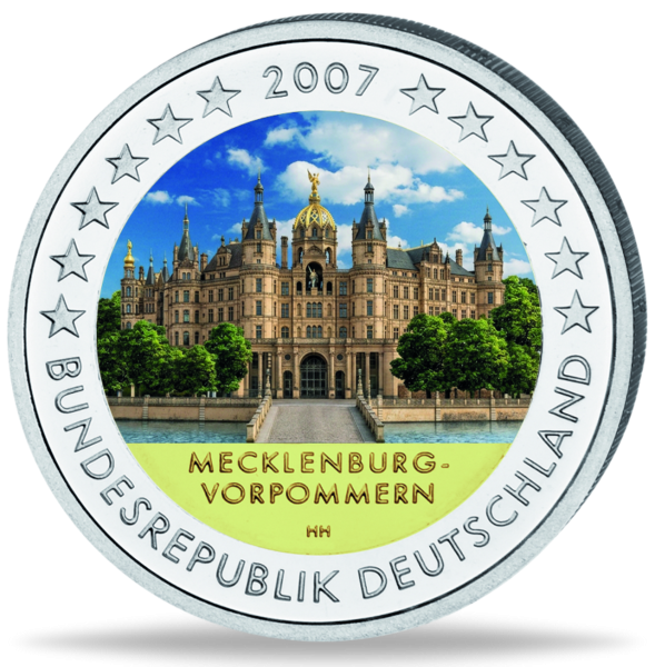 2 Euro Schweriner Schloss, 2007, bfr. mit Farbapplikation - Münze Vorderseite
