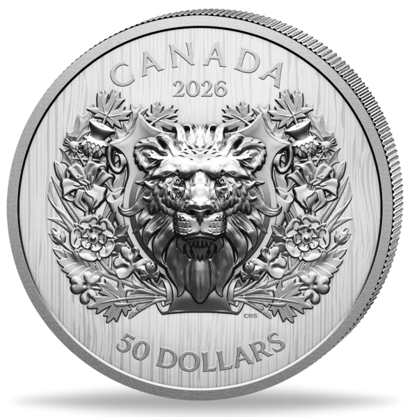 Kanada, 50 CAN-$ Heraldic Lion 2026, 2 Unzen Silber High Relief - Münze Vorderse