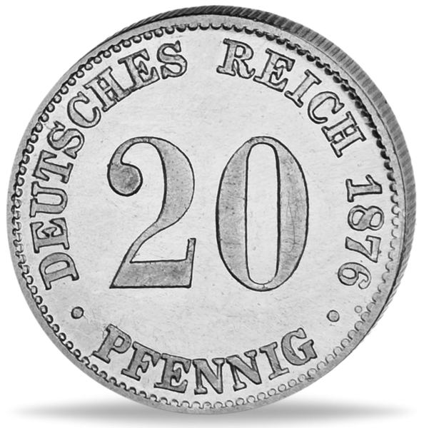 20 Pfennig „Kleiner Adler - G“ 1876 - Silber - Münze Vorderseite