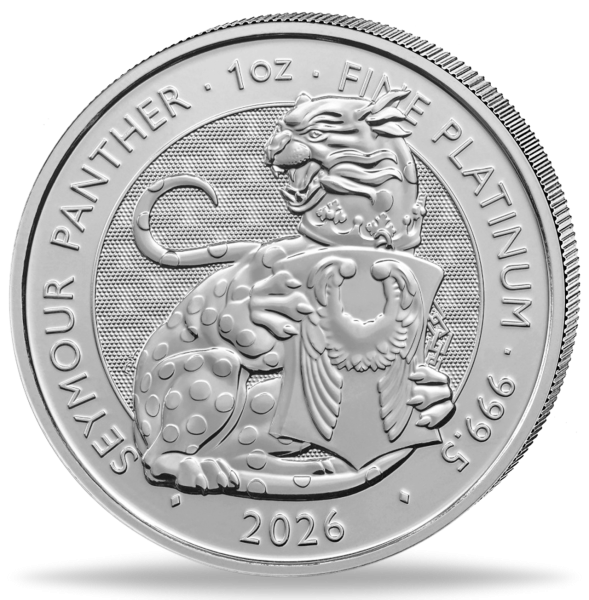 100 Pfund Tudor's Beast Seymore Panther 1 Unze Platin - Münze Vorderseite