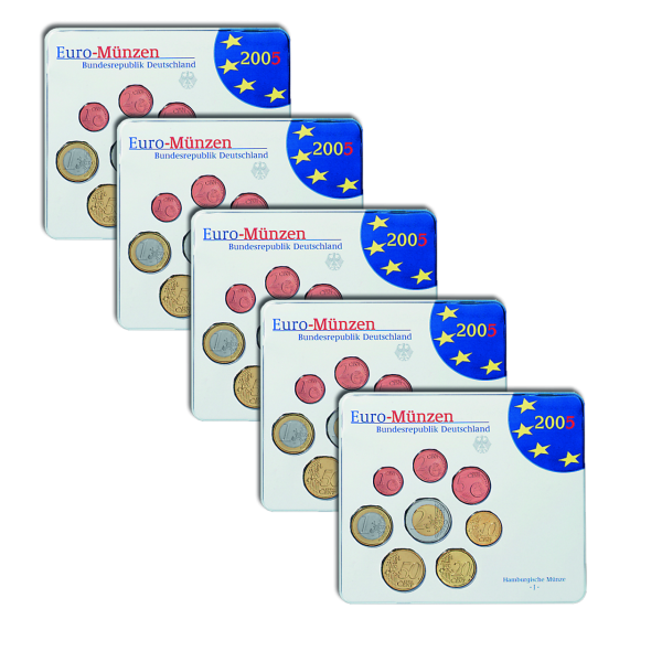 5x 3,88 Euro-Kursmünzensatz „BRD - 2005 “ - Stempelglanz