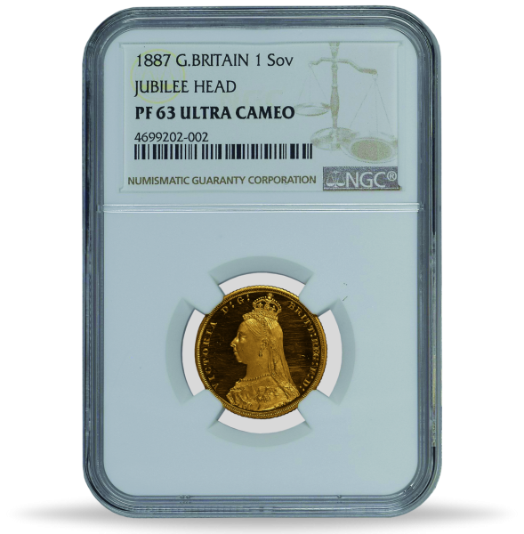 1 Sovereign 1887, Königin Victoria, Krönlein, NGC PF-63 - Münze Slab Vorderseite