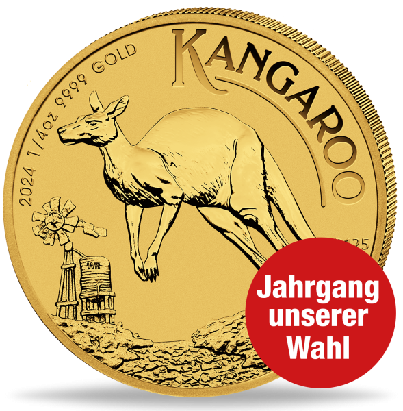 25 Dollar Känguru 1/4 Unze Gold, Jahrgang unserer Wahl - Münze Vorderseite