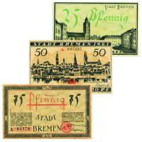 Freie Hansestadt Bremen, Notgeldsatz Stadt Bremen (3 Scheine) - Satzbild Freie Hansestadt Bremen, Notgeldsatz Stadt Bremen (3 Scheine) - Satzbild