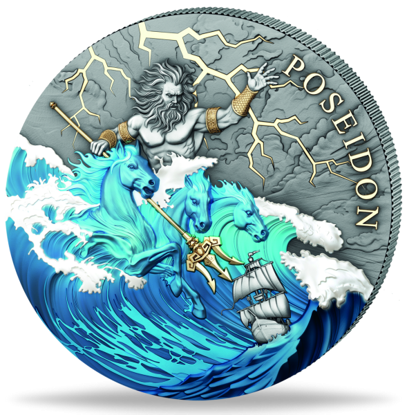 Niue 5 Dollar Poseidon 2 Unzen Silber mit Farbappli. 2026 - Münze Vorderseite