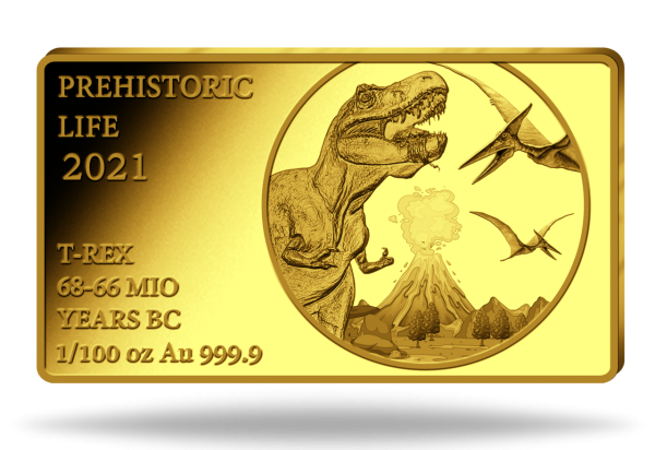 1/100 Unze Gold Dinosaurier T-Rex Minibarren Vorderseite
