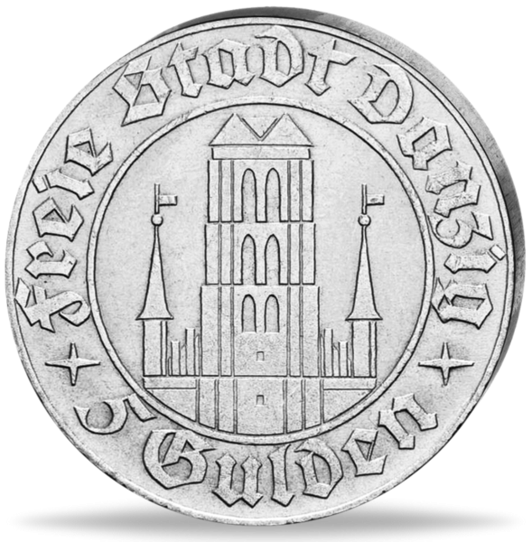 Danzig, 5 Gulden Marienkirche 1932 - TOP-Erhaltung - Münze Vorderseite