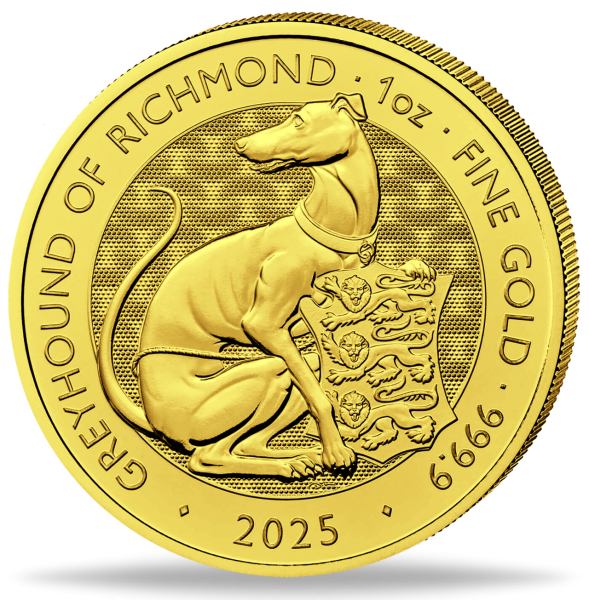 100 Pfund Greyhound of Richmond 1 Unze Gold 2025 - Münze Vorderseite