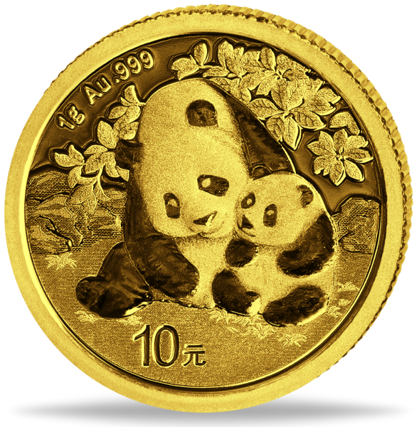 China 10 Yuan Panda 1 Gramm Gold 2024 - Münze Vorderseite