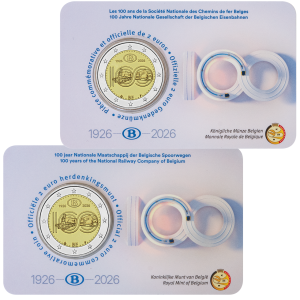 2x 2 Euro Staatsbahnen, 2026, bfr. in flämi.+wallo. Coincard - Satzbild
